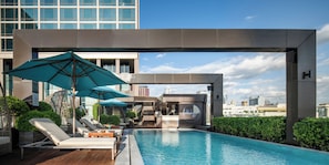 Outdoor pool, pool umbrellas