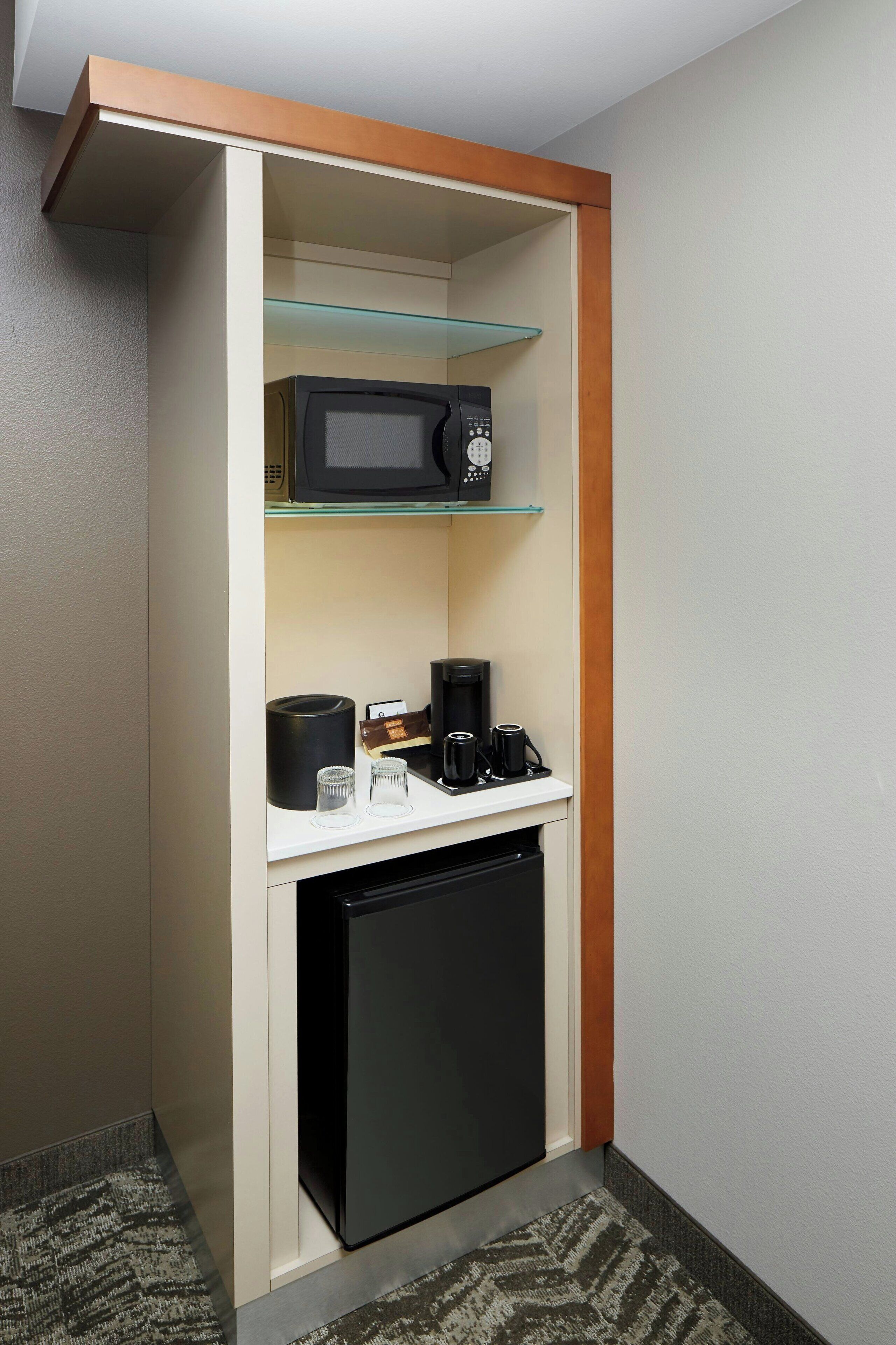 hypo-allergenic bedding, desk, blackout curtains, iron/ironing board