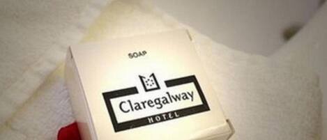 A box of soap labeled 'Claregalway Hotel'.