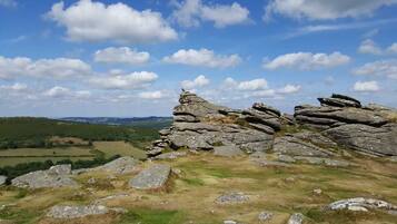 A rocky landscape with a clear sky.