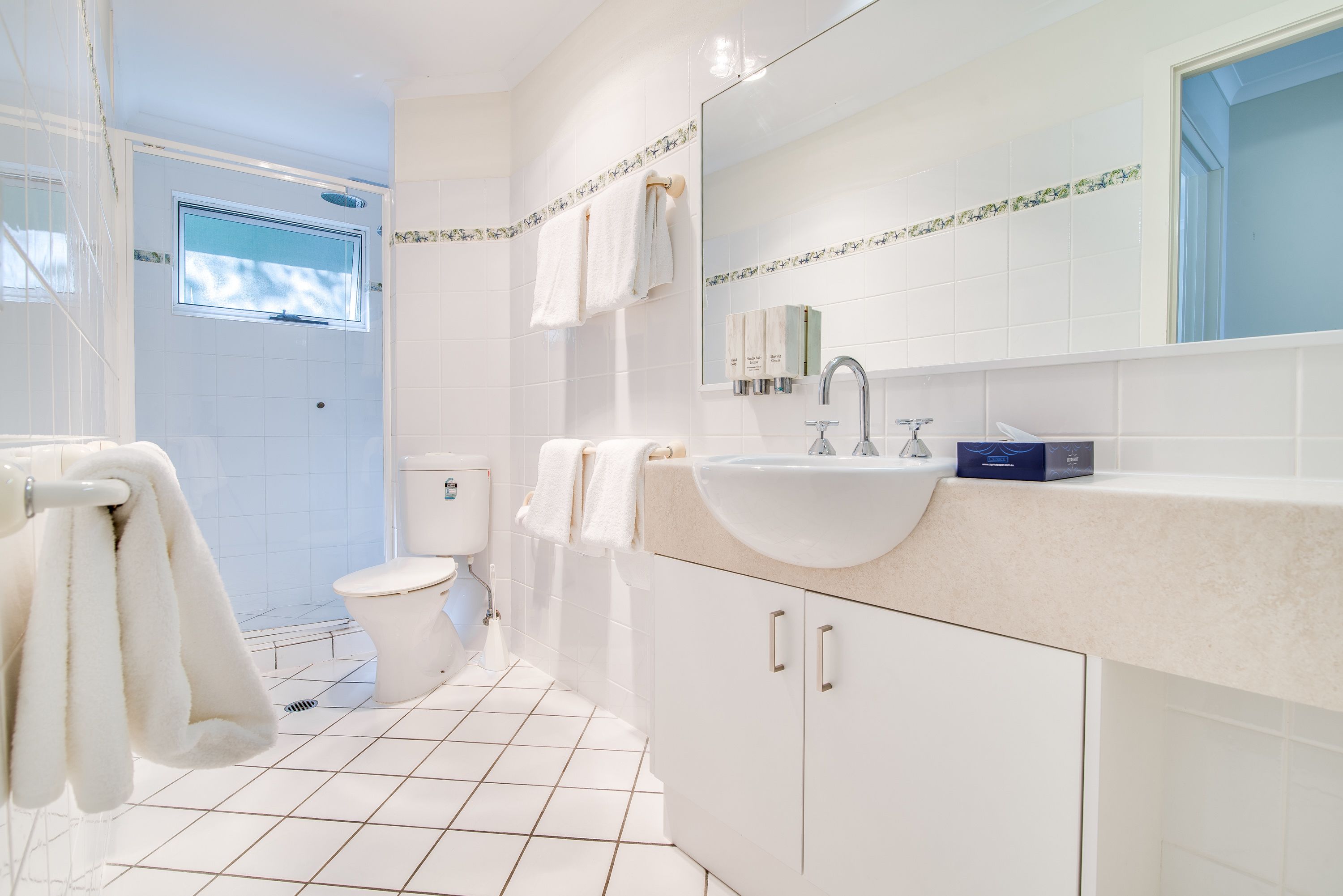 deluxe villa, beach view (unserviced) | bathroom | shower, hair dryer, towels