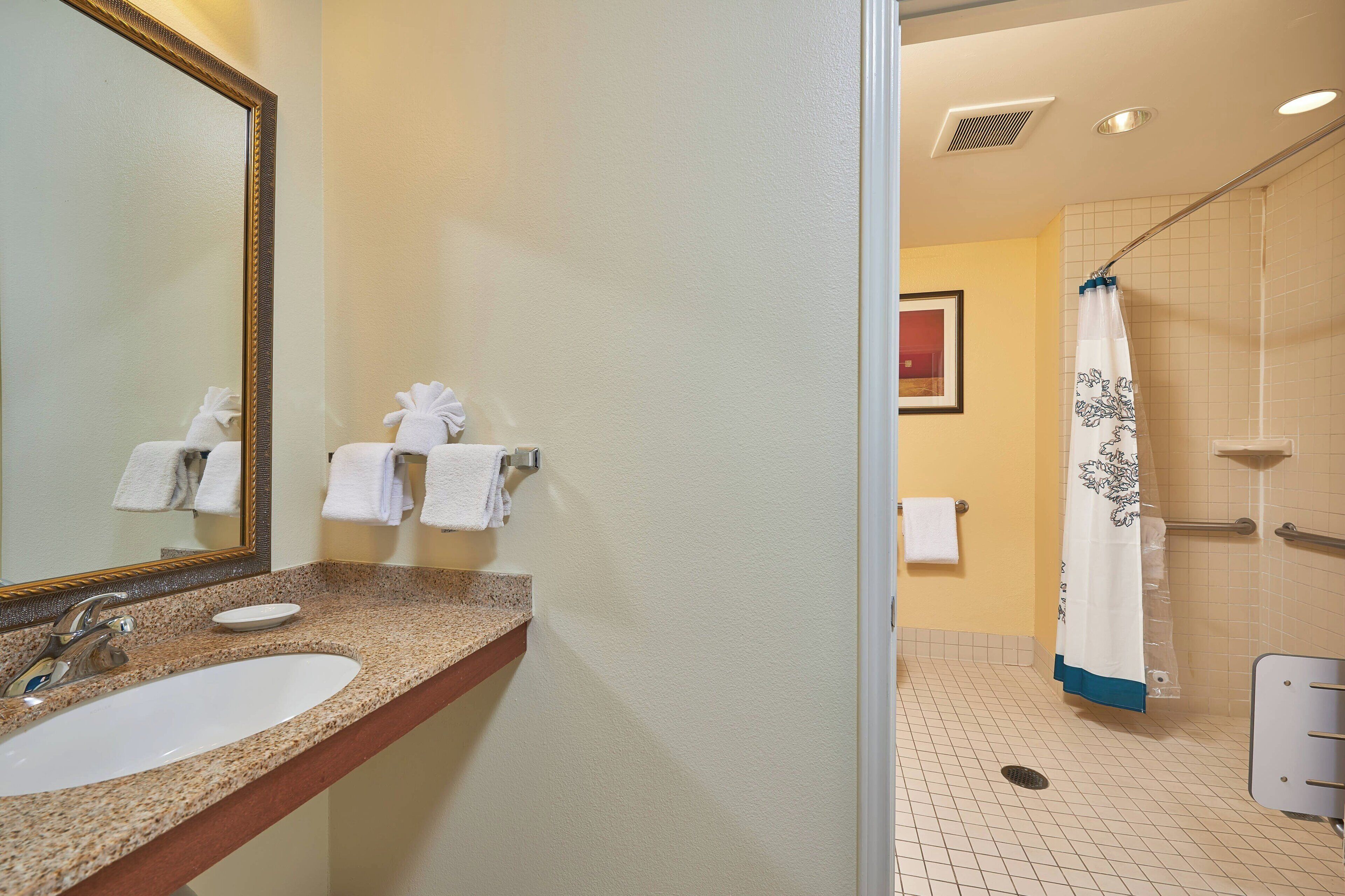 free toiletries, hair dryer, towels