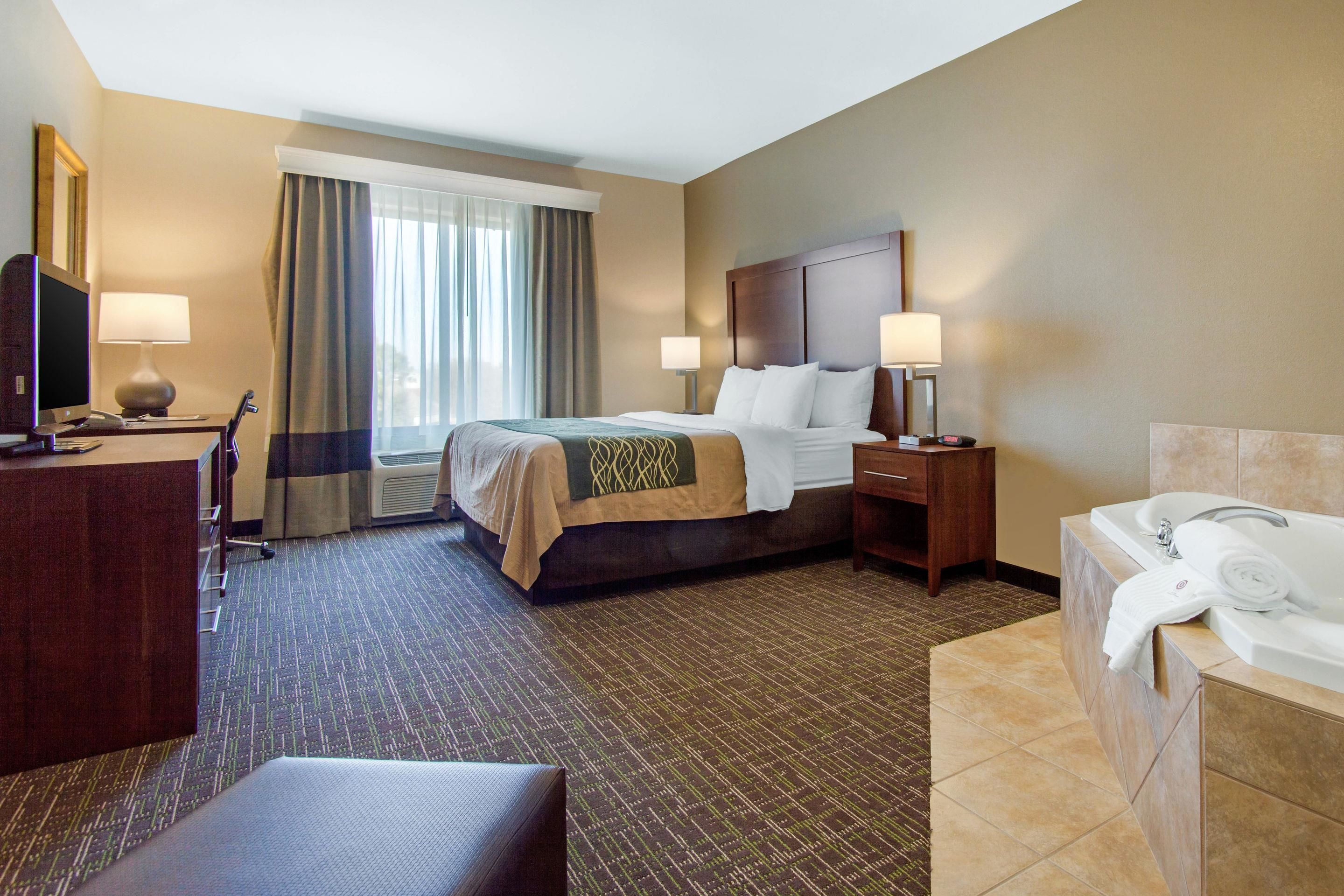 down duvets, pillow-top beds, desk, blackout curtains