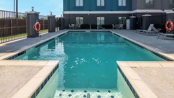 Seasonal outdoor pool, sun loungers