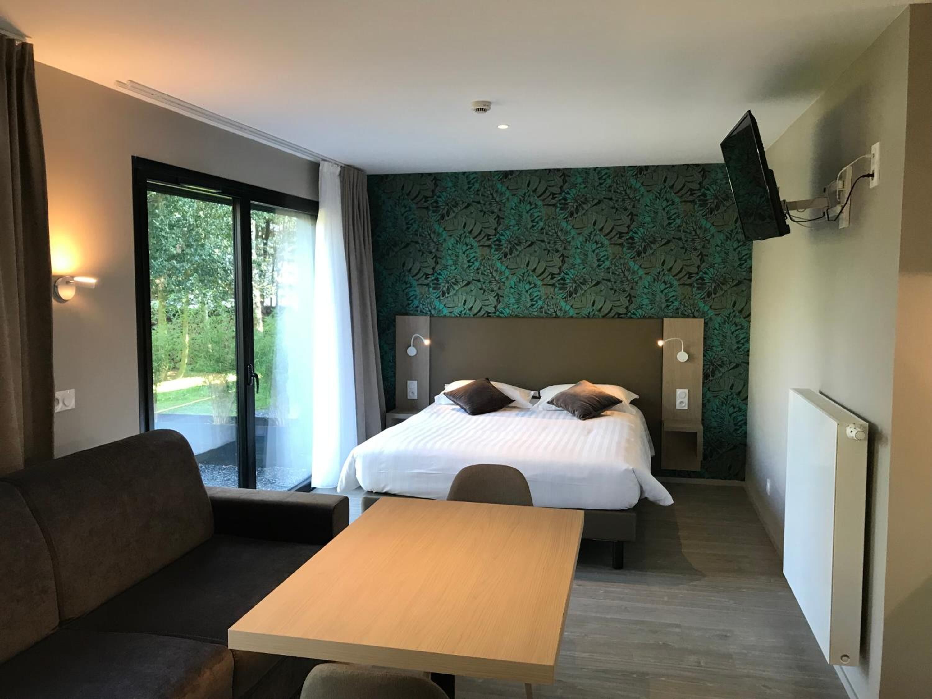 premium bedding, desk, blackout curtains, soundproofing