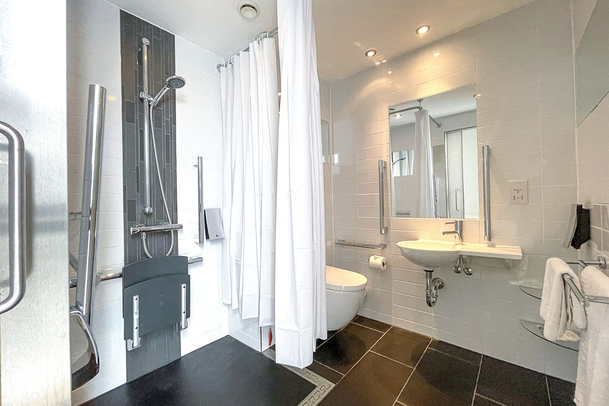 standard double room, accessible | bathroom | shower, free toiletries, hair dryer, towels