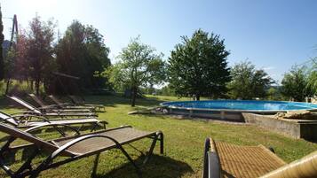 Outdoor pool, sun loungers