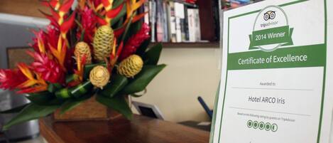 Een excellentiecertificaat voor Hotel ARCO Iris, uitgereikt door TripAdvisor in 2014.