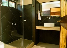 Shower, free toiletries, hair dryer, towels