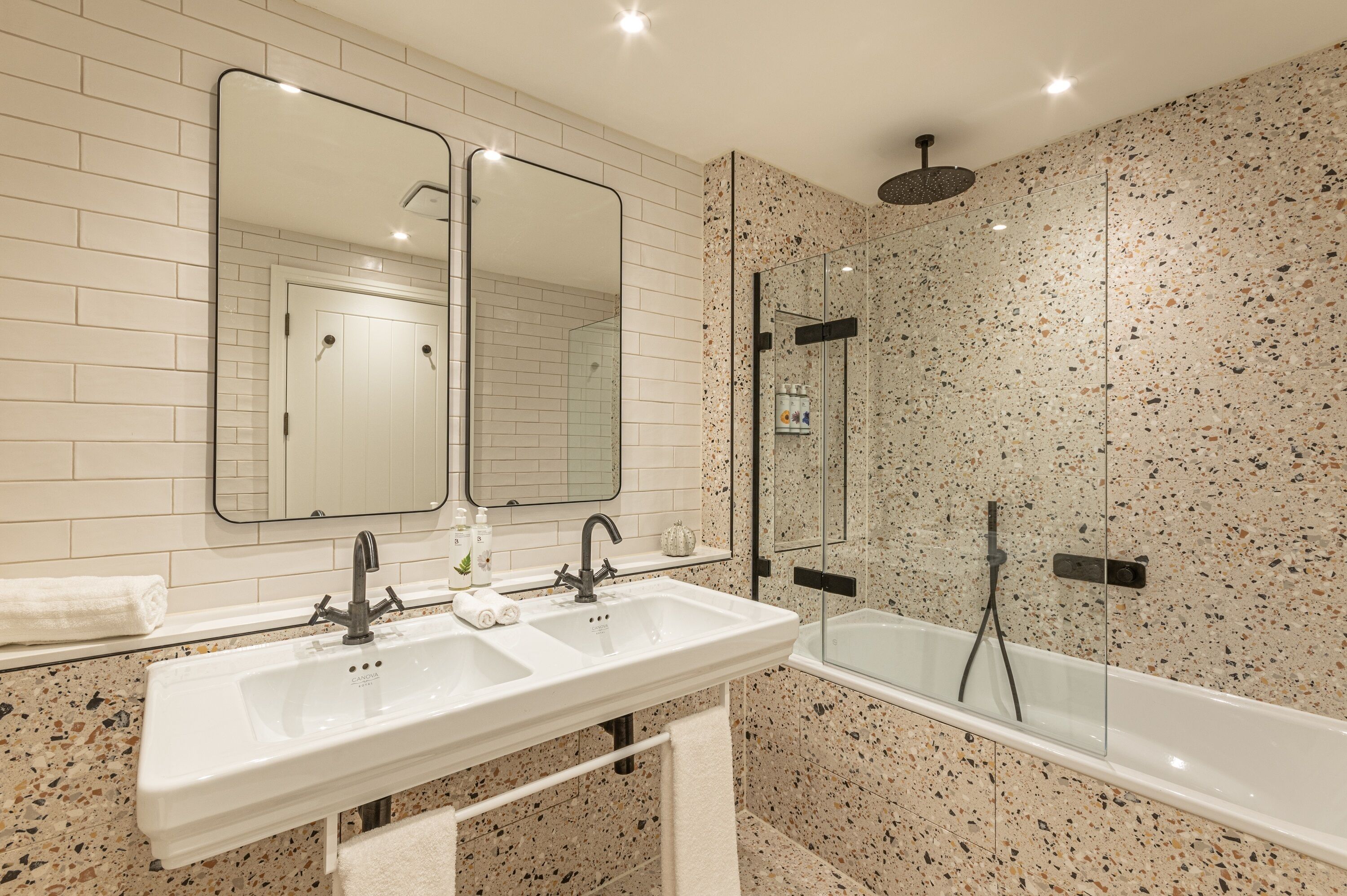 hair dryer, bathrobes, slippers, towels