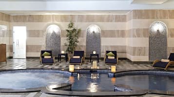 Outdoor pool, pool umbrellas, pool loungers