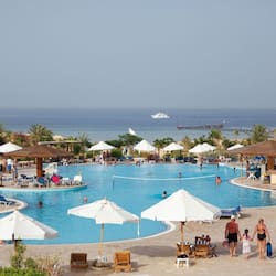 Outdoor pool, pool umbrellas, pool loungers