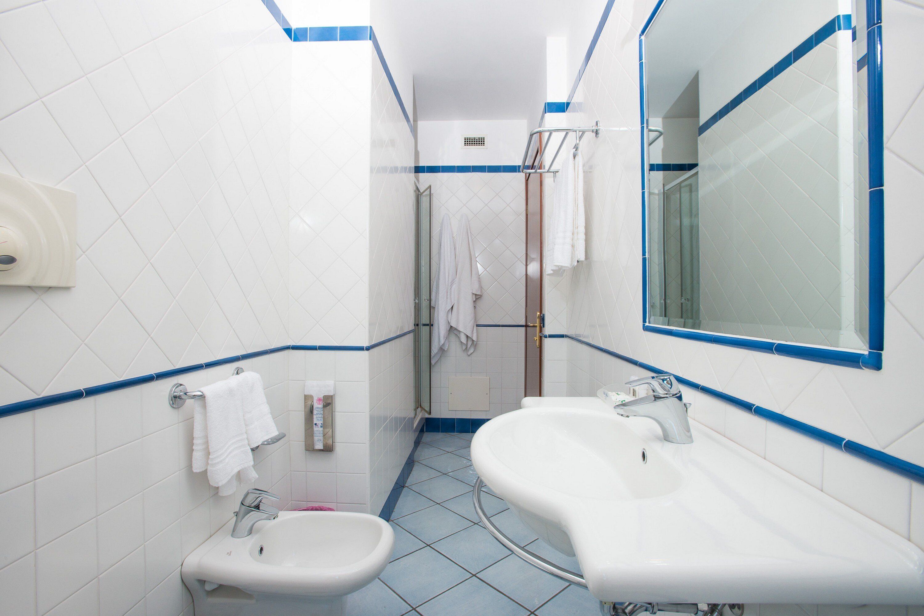 shower, hair dryer, bidet, towels