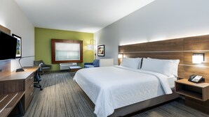 A hotel room with a large bed, a desk, a chair, a TV, and a window. - Holiday Inn Express Hotel & Suites Ozona by IHG (Ozona)