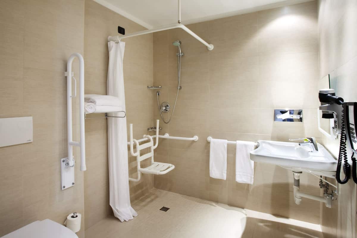 standard room, 1 single bed, accessible | bathroom | shower, hair dryer, bidet, towels
