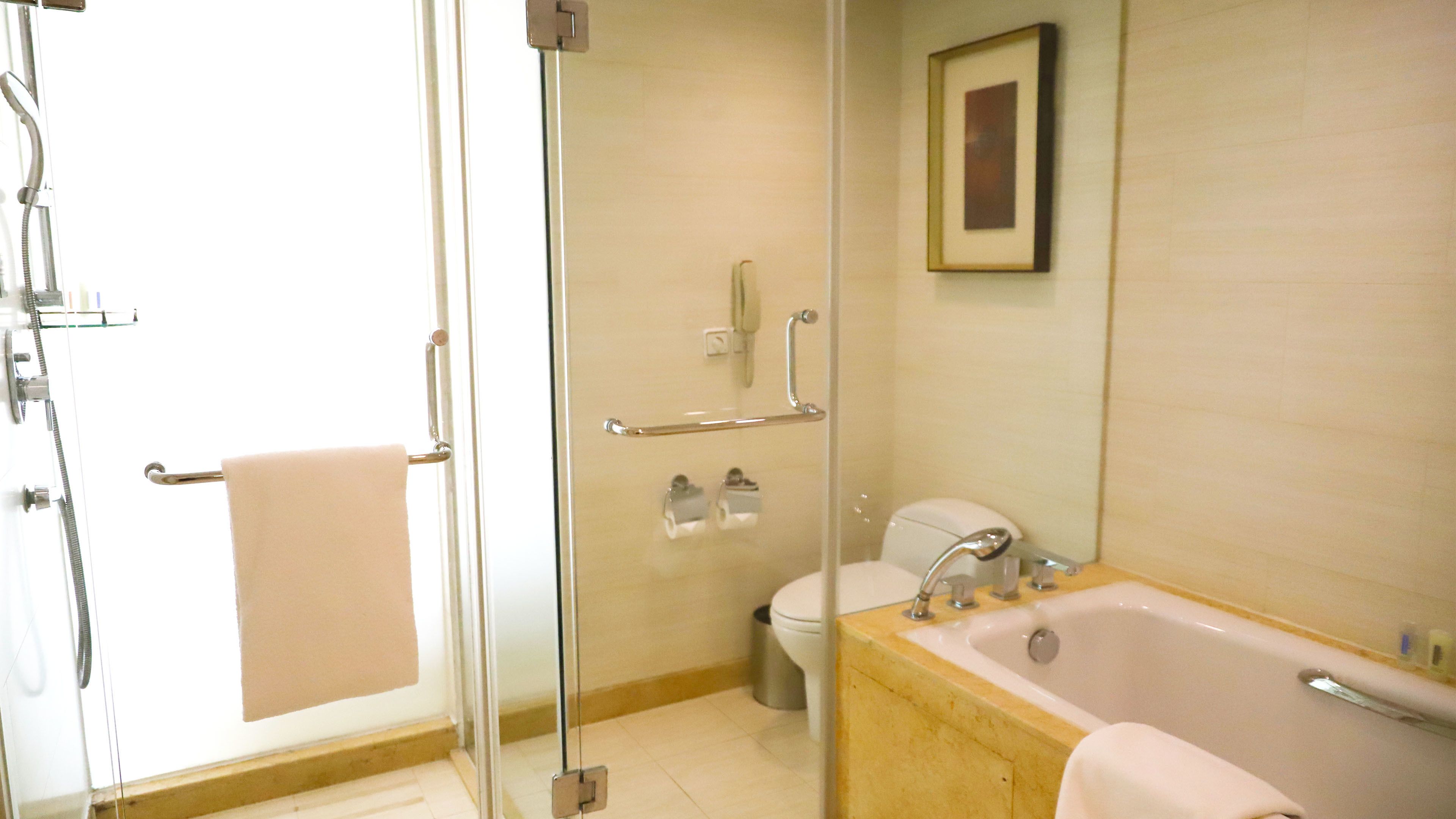 shower, free toiletries, hair dryer, dressing gowns