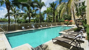 Outdoor pool, pool loungers