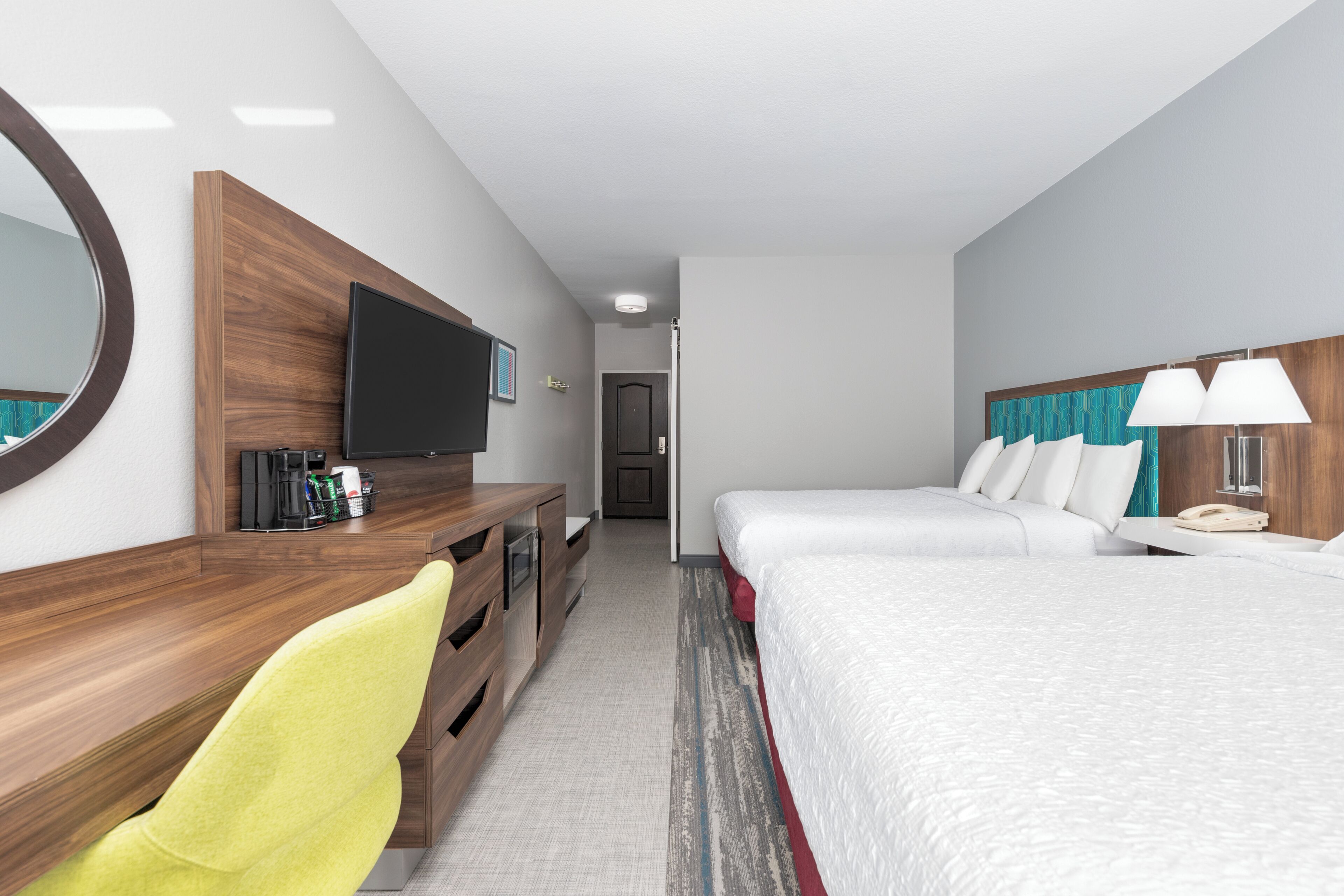 two queen beds non smoking | in-room safe, desk, laptop workspace, blackout curtains