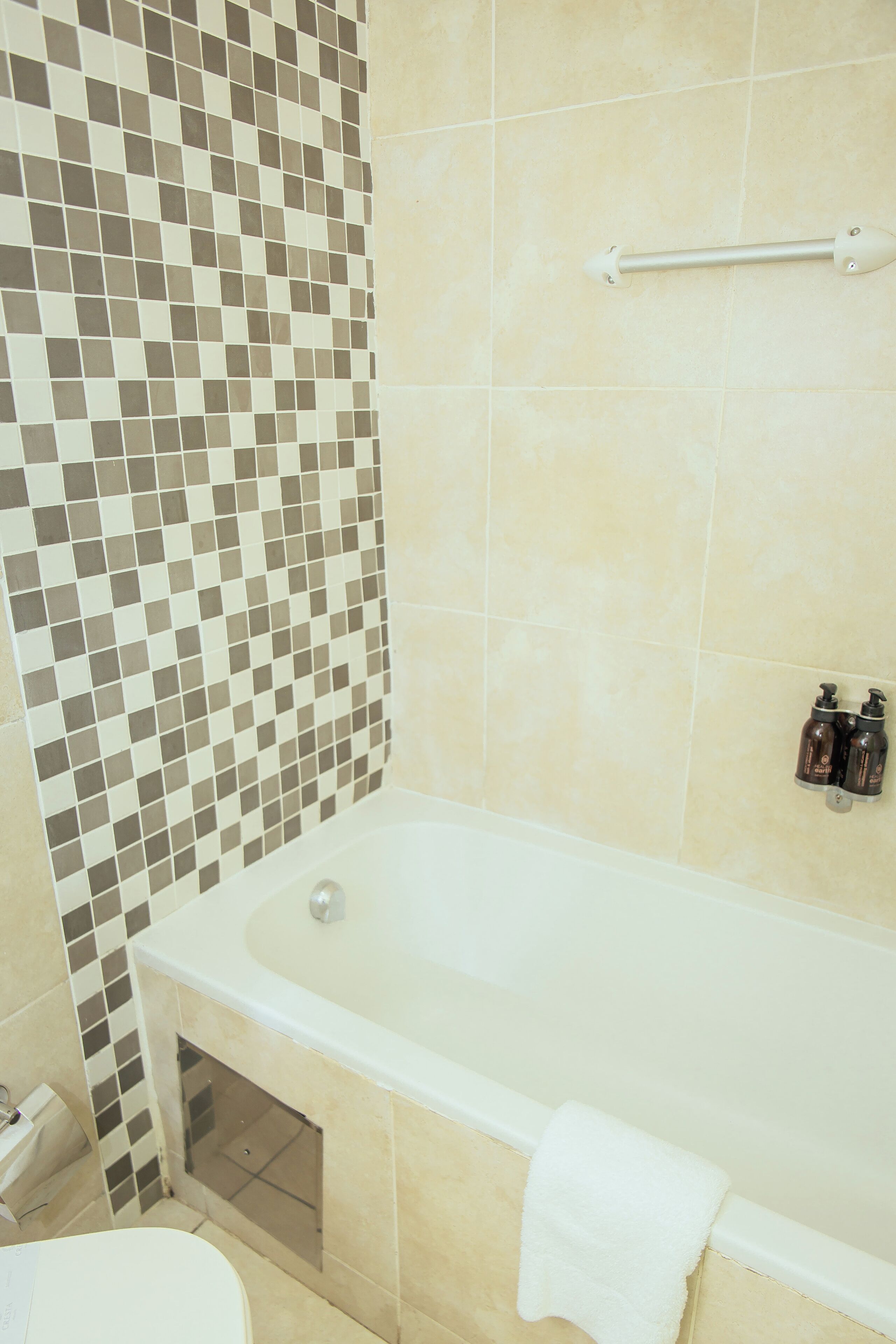 Combined shower/bathtub, eco-friendly toiletries, hair dryer, towels