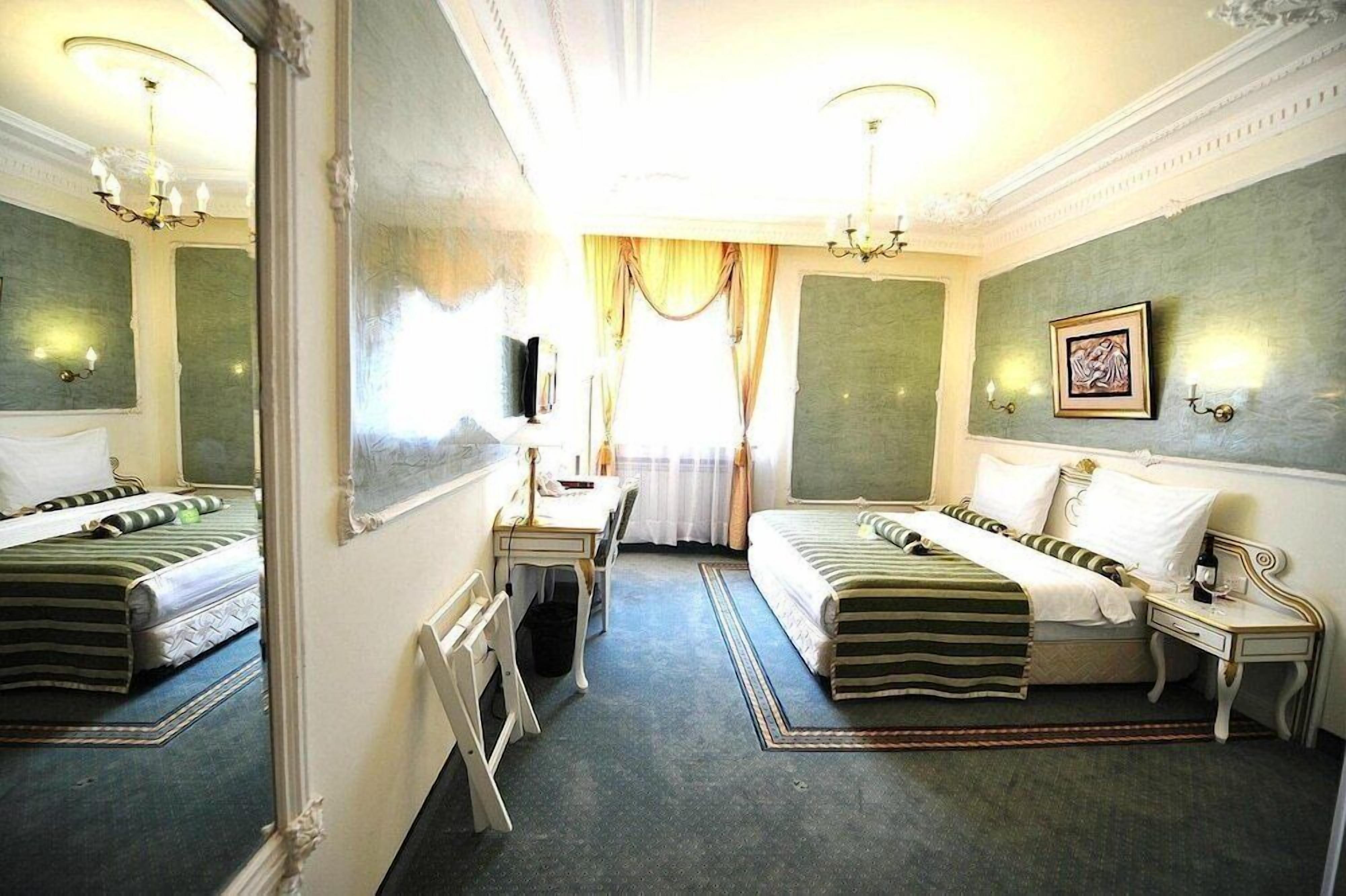 Premium bedding, memory foam beds, in-room safe, desk