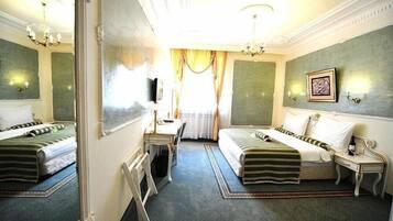 Premium bedding, memory foam beds, in-room safe, desk