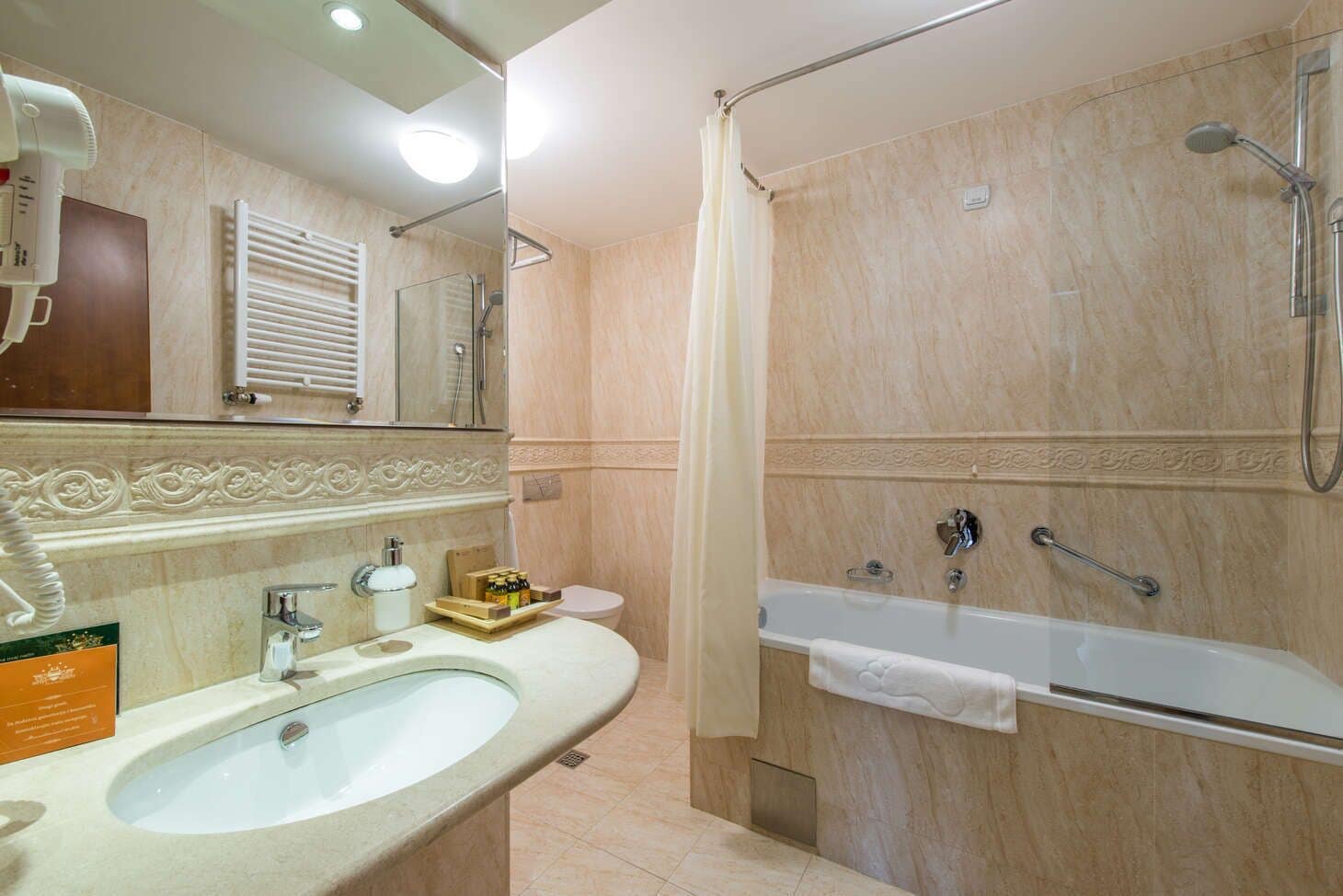 junior suite with free spa access | bathroom | jetted bath, designer toiletries, hair dryer, bathrobes
