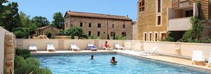 Seasonal outdoor pool, sun loungers