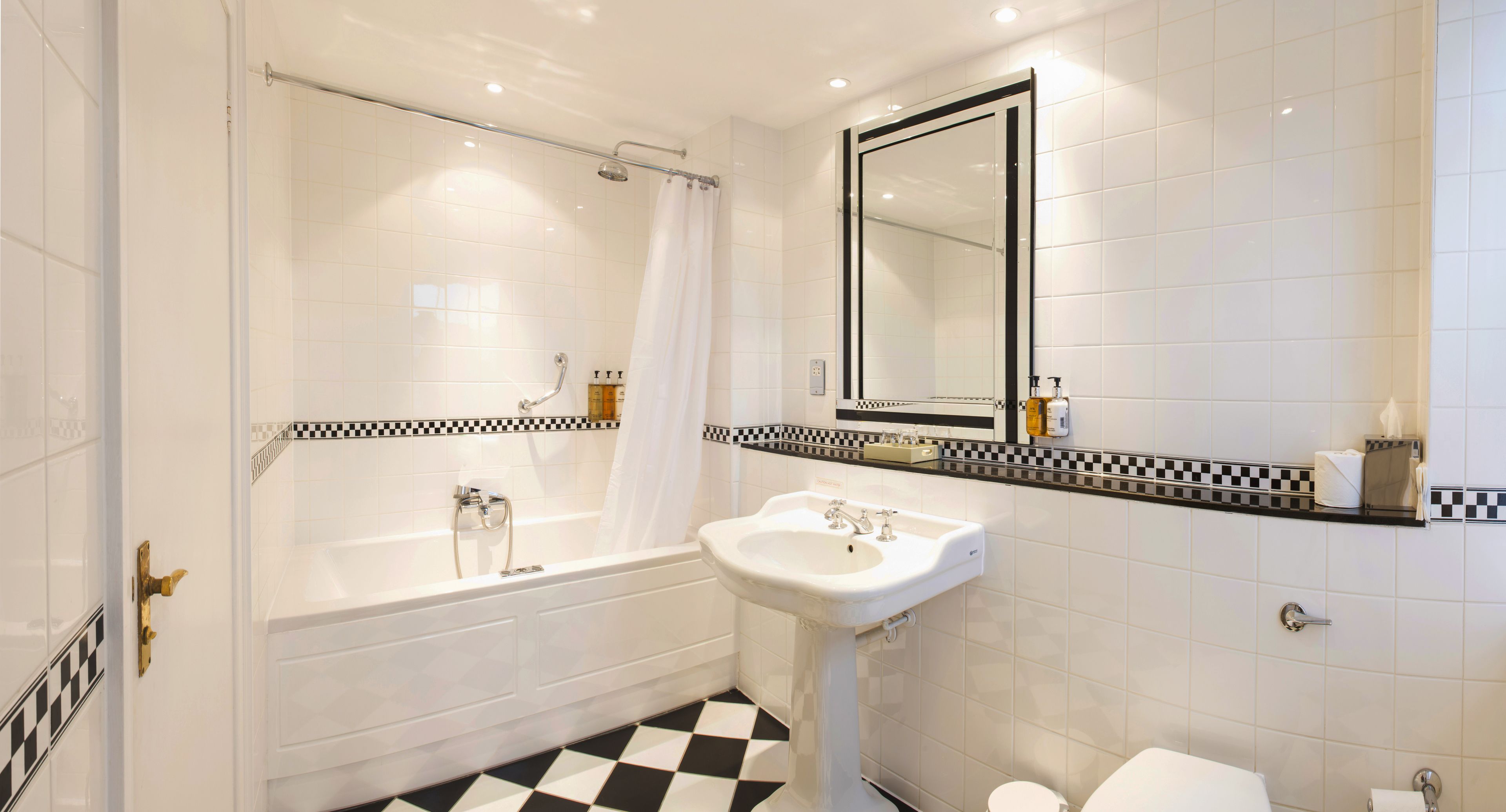 combined shower/bathtub, free toiletries, hair dryer, towels