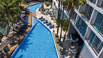 Outdoor pool, pool umbrellas
