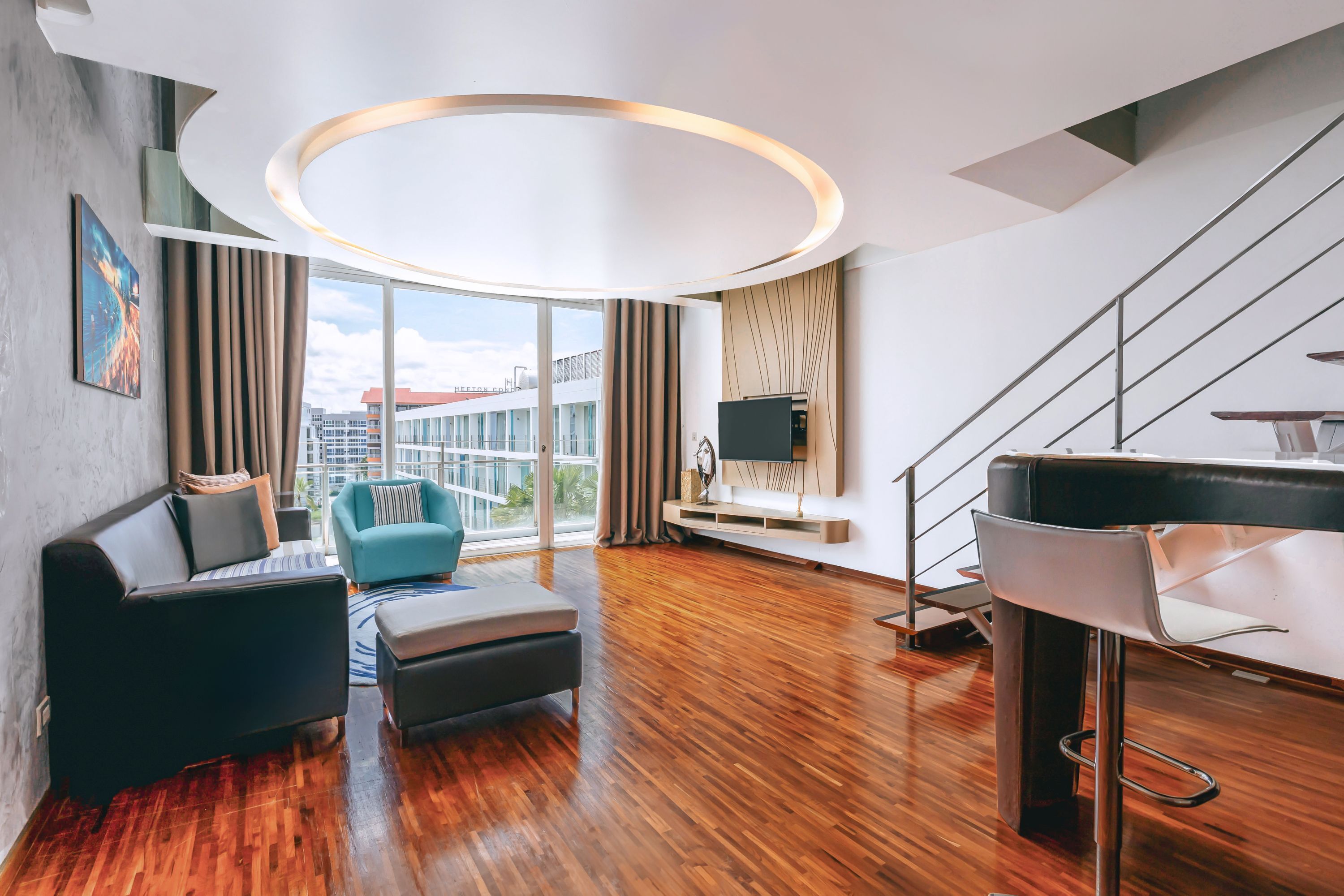 48-inch LCD TV with cable channels, TV, DVD player