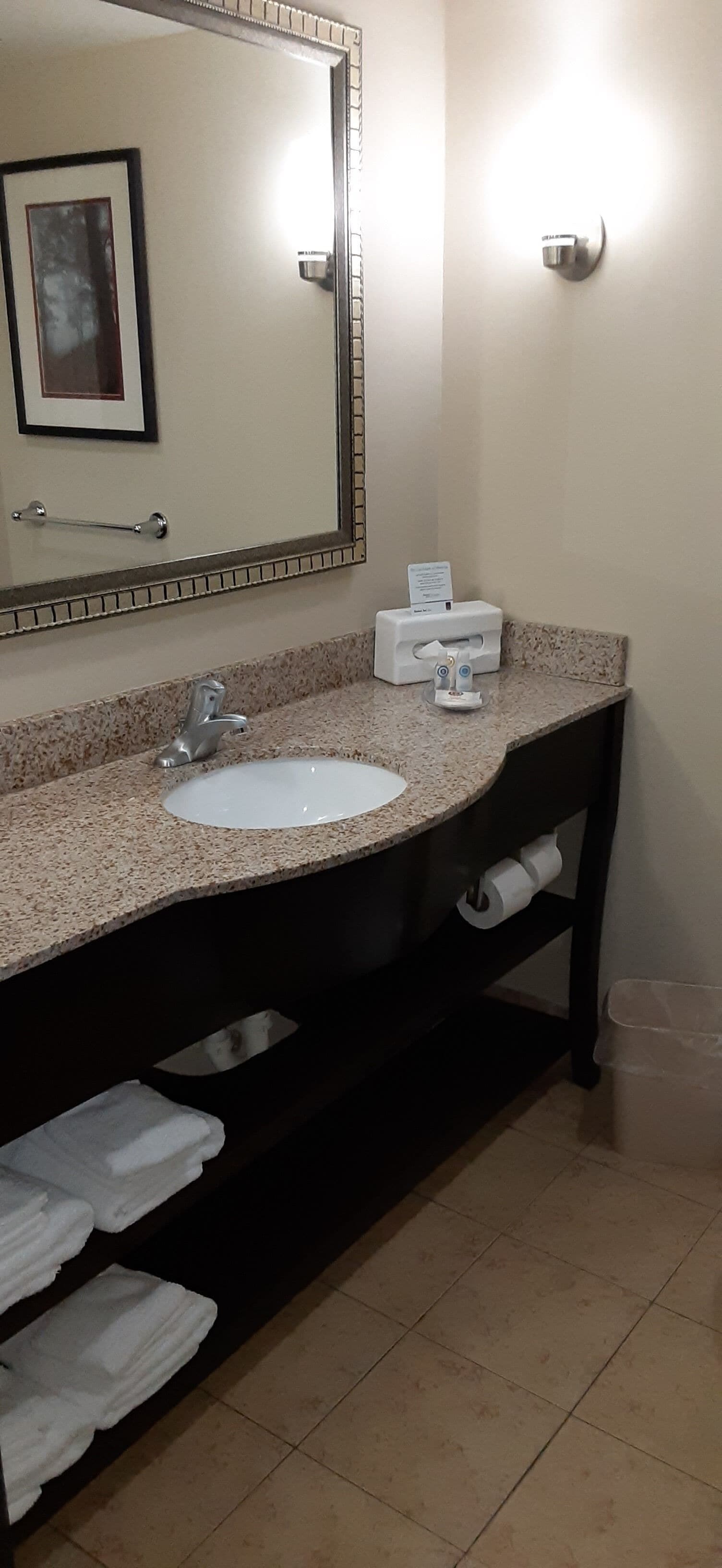 combined shower/bathtub, rainfall showerhead, free toiletries