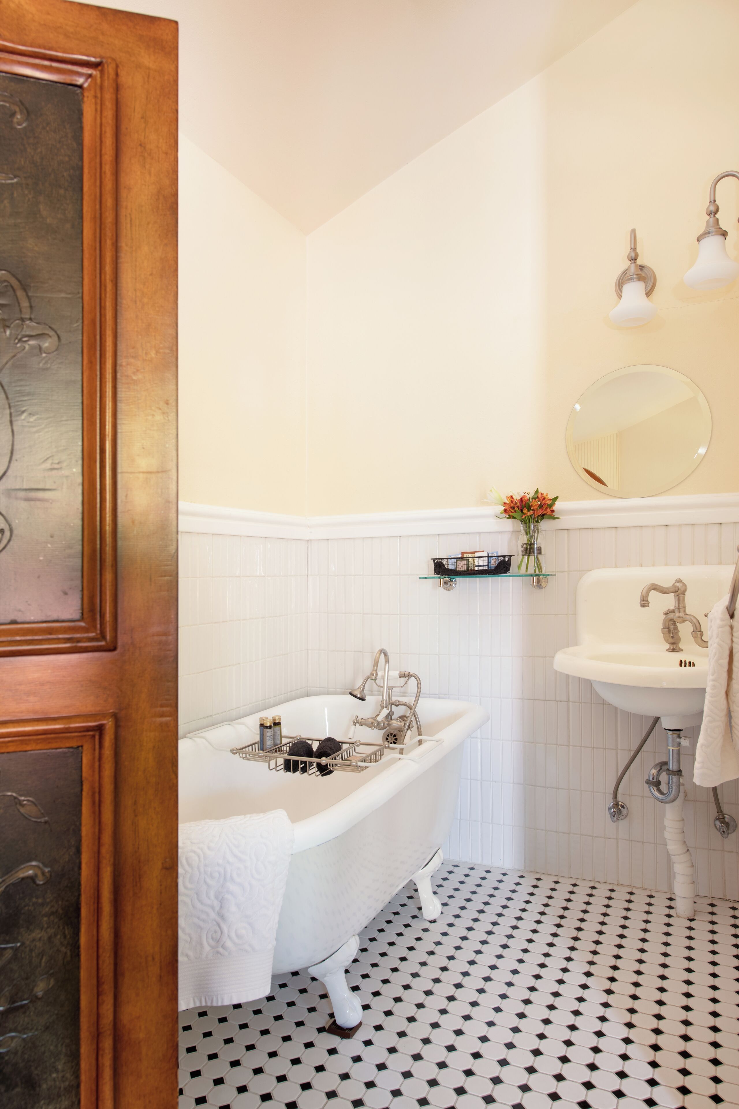 designer toiletries, hair dryer, towels, soap