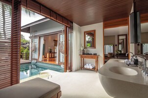 Two Bedroom Family Pool Villa | Bathroom | Separate tub and shower, deep soaking tub, rainfall showerhead