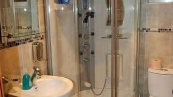 Shower, rainfall showerhead, hair dryer