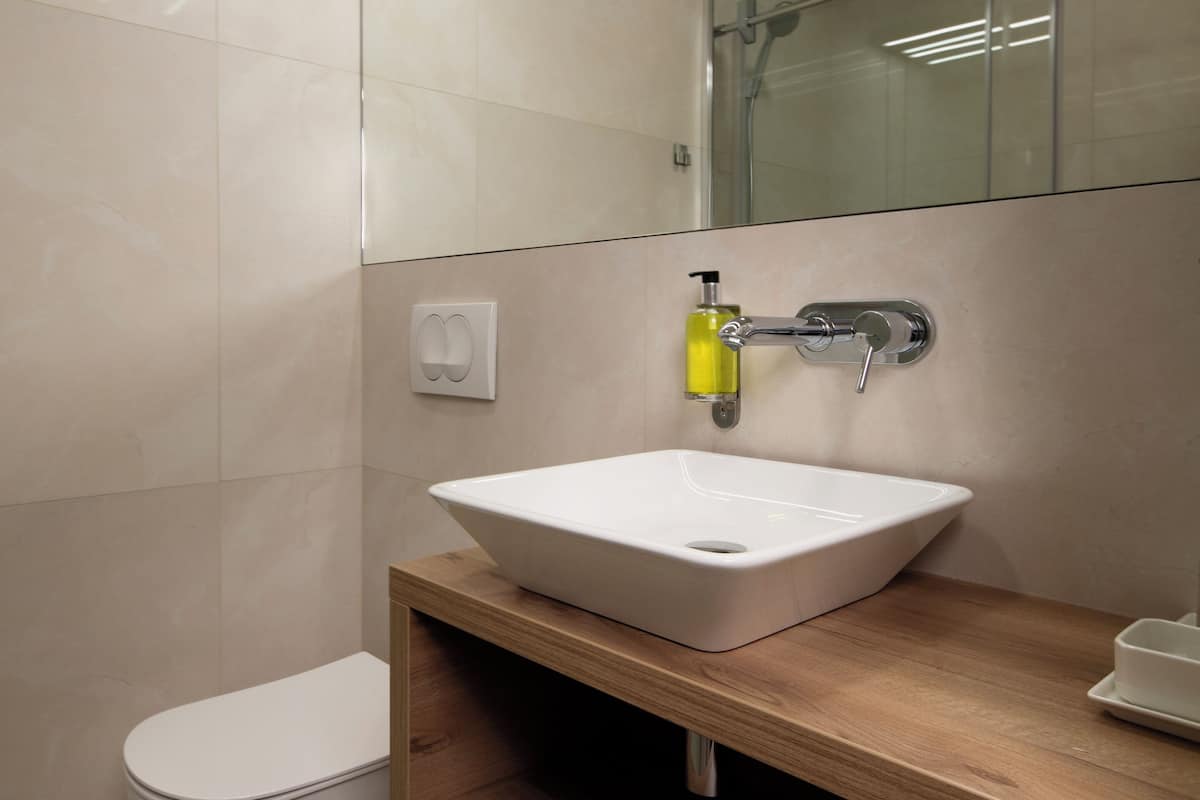 shower, hydromassage showerhead, free toiletries, hair dryer