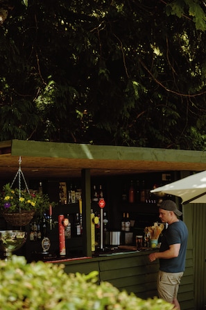 A bar area with a counter, various bottles, and a hanging plant. - Bankes Arms Hotel (Wareham)
