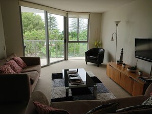 Leilighet, 1 soverom, havutsikt | Oppholdsrom | Bøker