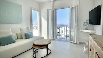 Sea View Honeymoon Suite, Jetted Tub | Living area | Printers