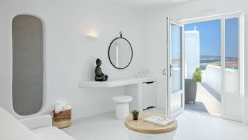 Ocean View Diamond Suite Heated Private Plunge Pool | Living room | Printers