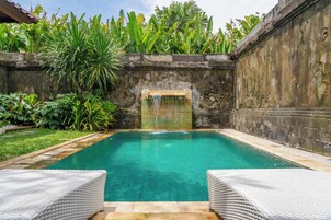 Outdoor pool, a waterfall pool