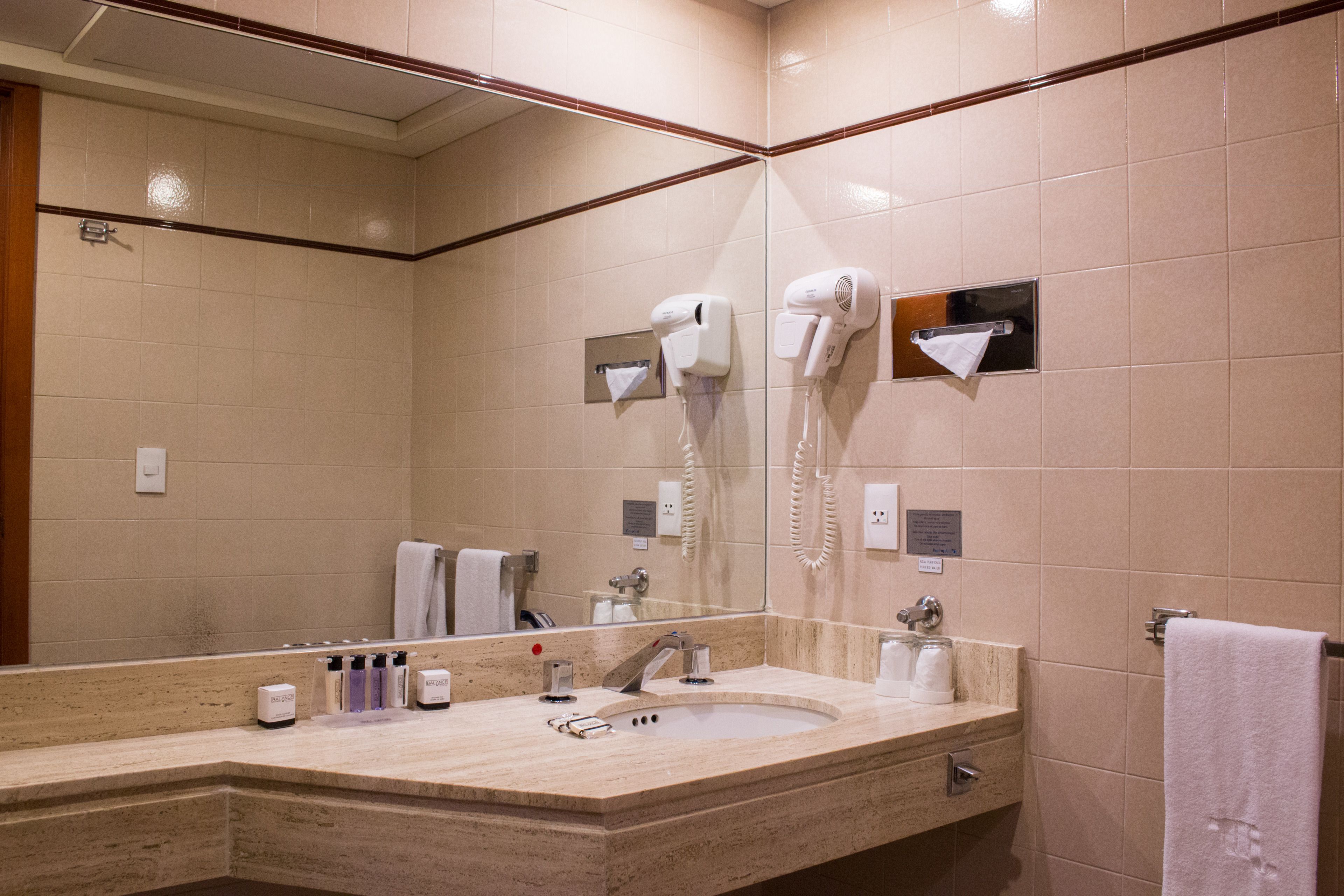 standard twin room | bathroom | shower, hair dryer, towels