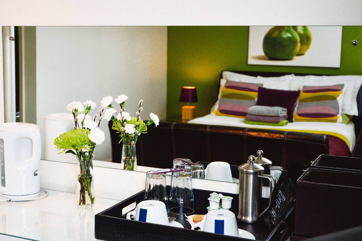 Desk, blackout curtains, iron/ironing board, free WiFi