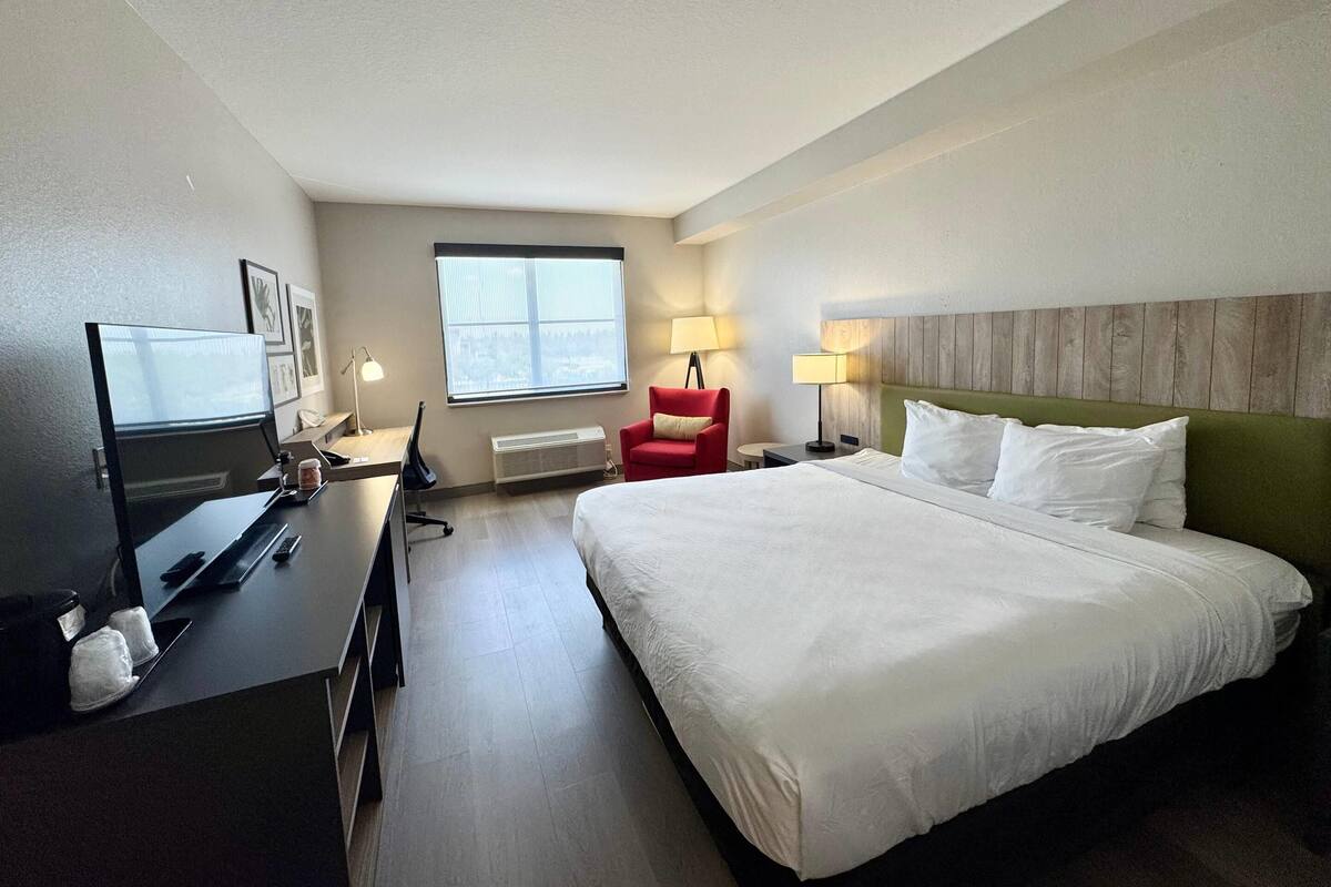 Kamar, 1 Tempat Tidur King, Bebas Asap Rokok | Seprai premium, meja kerja, tirai kedap cahaya, dan setrika/meja setrika