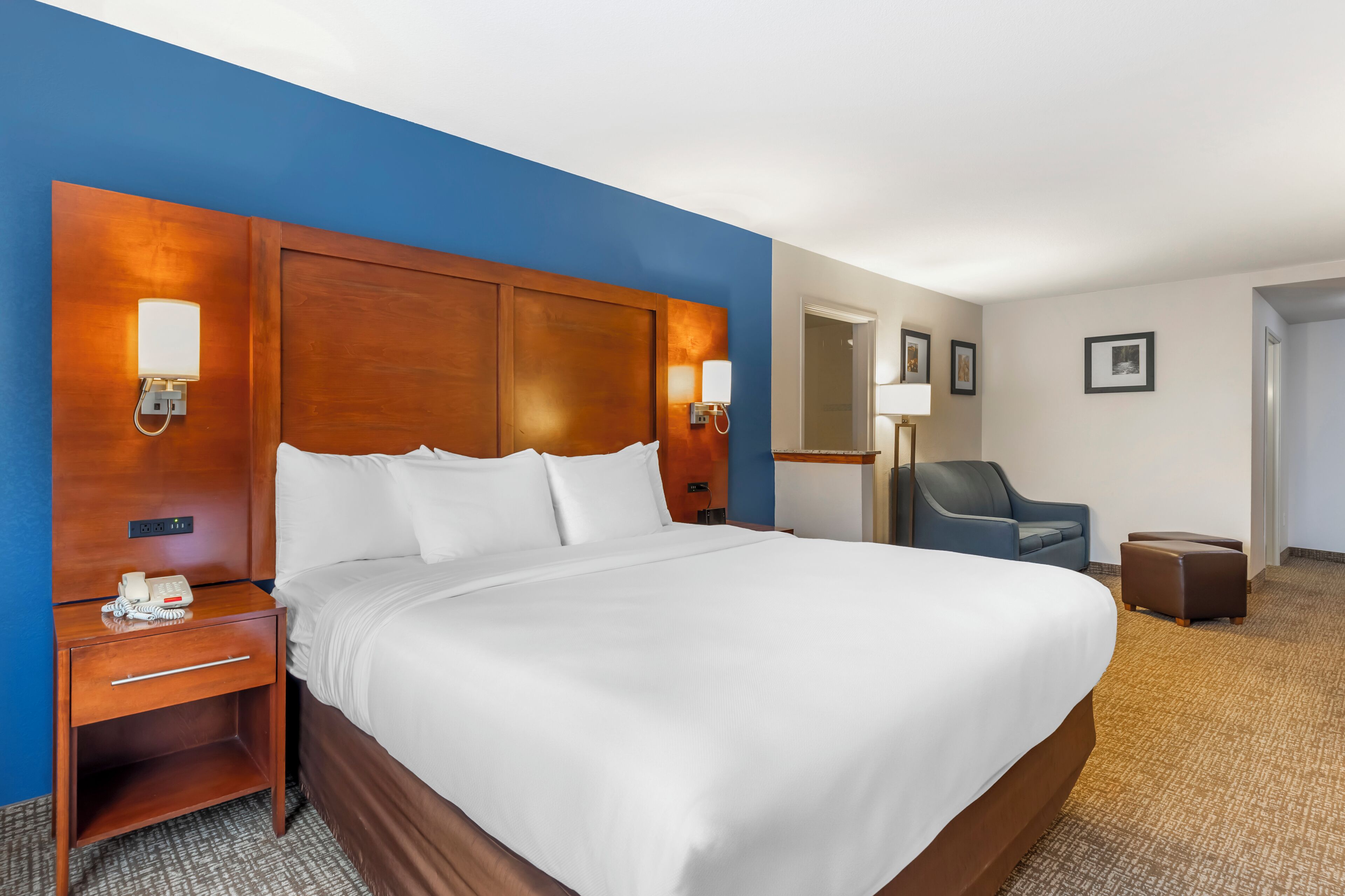 business suite, 1 king bed with sofa bed and hot tub, non smoking | premium bedding, desk, laptop workspace, blackout curtains