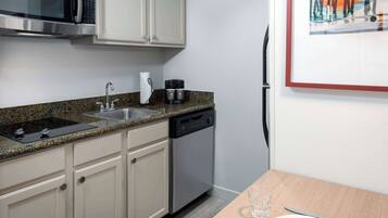 Coffee/tea maker, fridge, microwave, stovetop