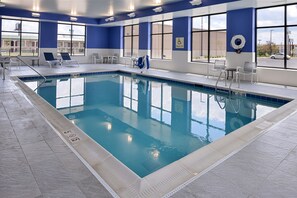 Indoor pool, open 9:00 AM to 10:00 PM, sun loungers