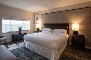 Premium bedding, desk, blackout drapes, iron/ironing board