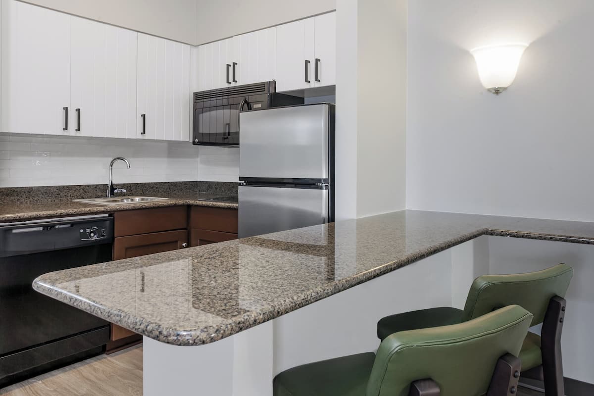 Suite, 1 habitación, cocina (2 Double Beds) | Escritorio, cortinas blackout y tabla de planchar con plancha