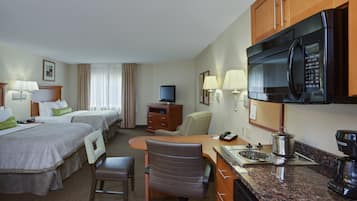 1 bedroom, desk, blackout drapes, iron/ironing board