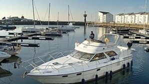A marina with several boats docked.